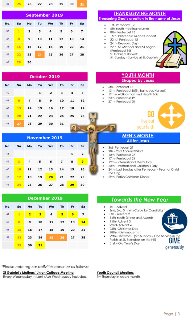 Parish Calendar 2019 St. Barnabas Anglican Parish Official Website
